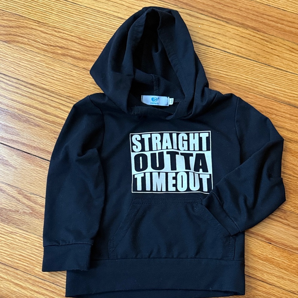 Kids Black Hoodie with 'Straight Outta Timeout' Design